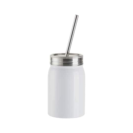 Craft Express 17oz. White Lidded Stainless Steel Mason Jar with Straw, 4ct